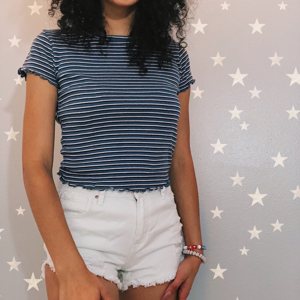 Lettuce cut striped crop top